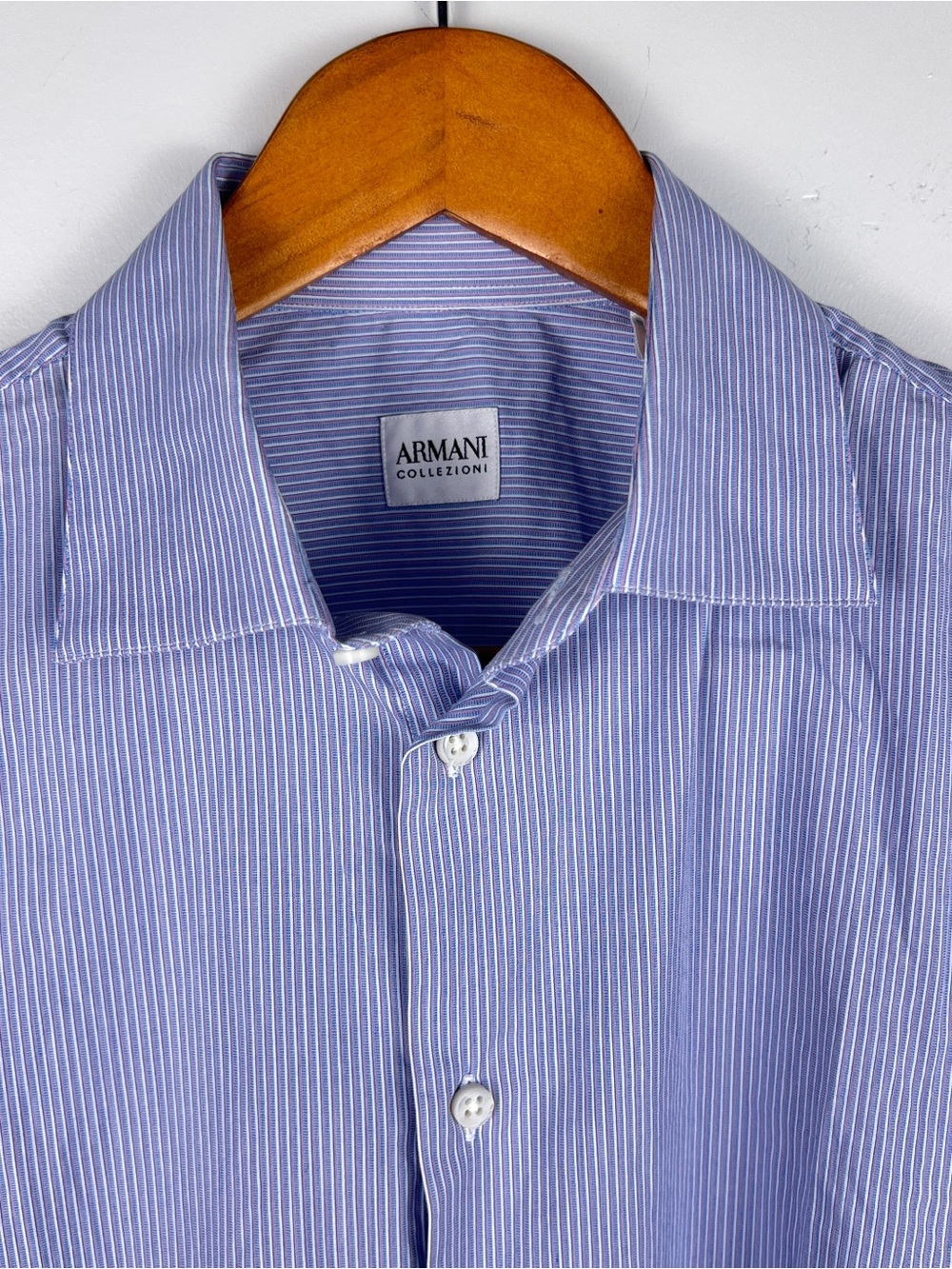 Armani Collezioni Blue & White Fine-Stripe Dress Shirt 15.5 39